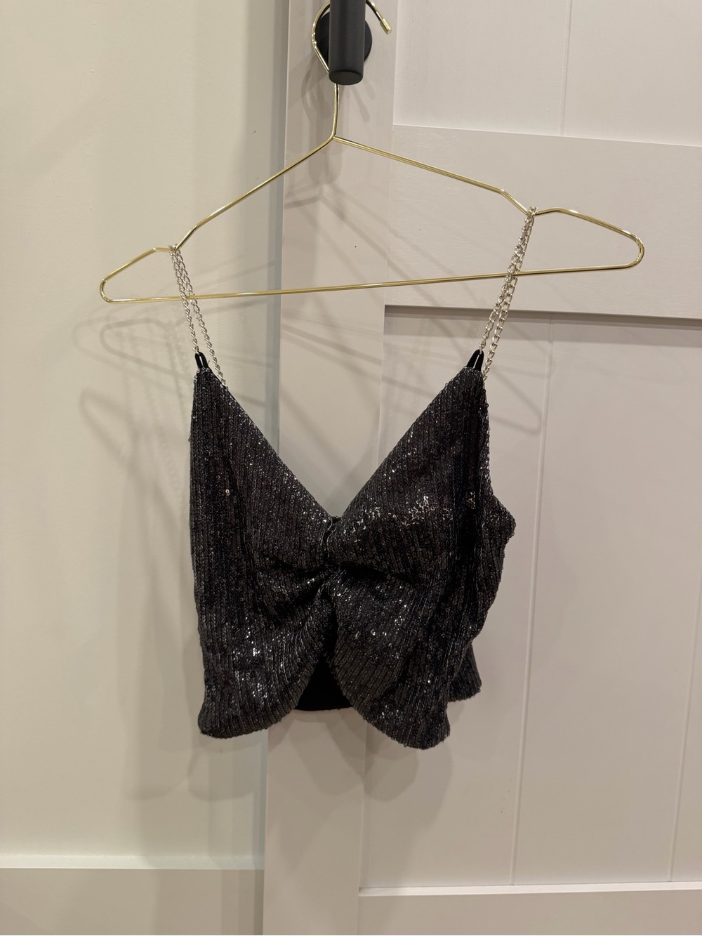 Pretty Little Thing Black Sequin Twist Front Camisole Top